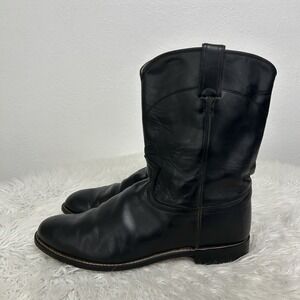 Justin Jackson 10" Roper Boots Sz 11.5E Black Leather Western Cowboy Boots 3133